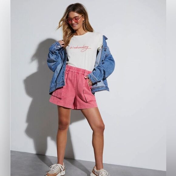 NWT VICI EXTRA LARGE PINK COTTON STETCH WAIST POCKETED SHORTS W16” - Picture 2 of 12